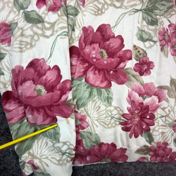 Vintage Alfred Dunner Sweater Womens Large Pink Floral Grandma Romantic Soft - Picture 7 of 8
